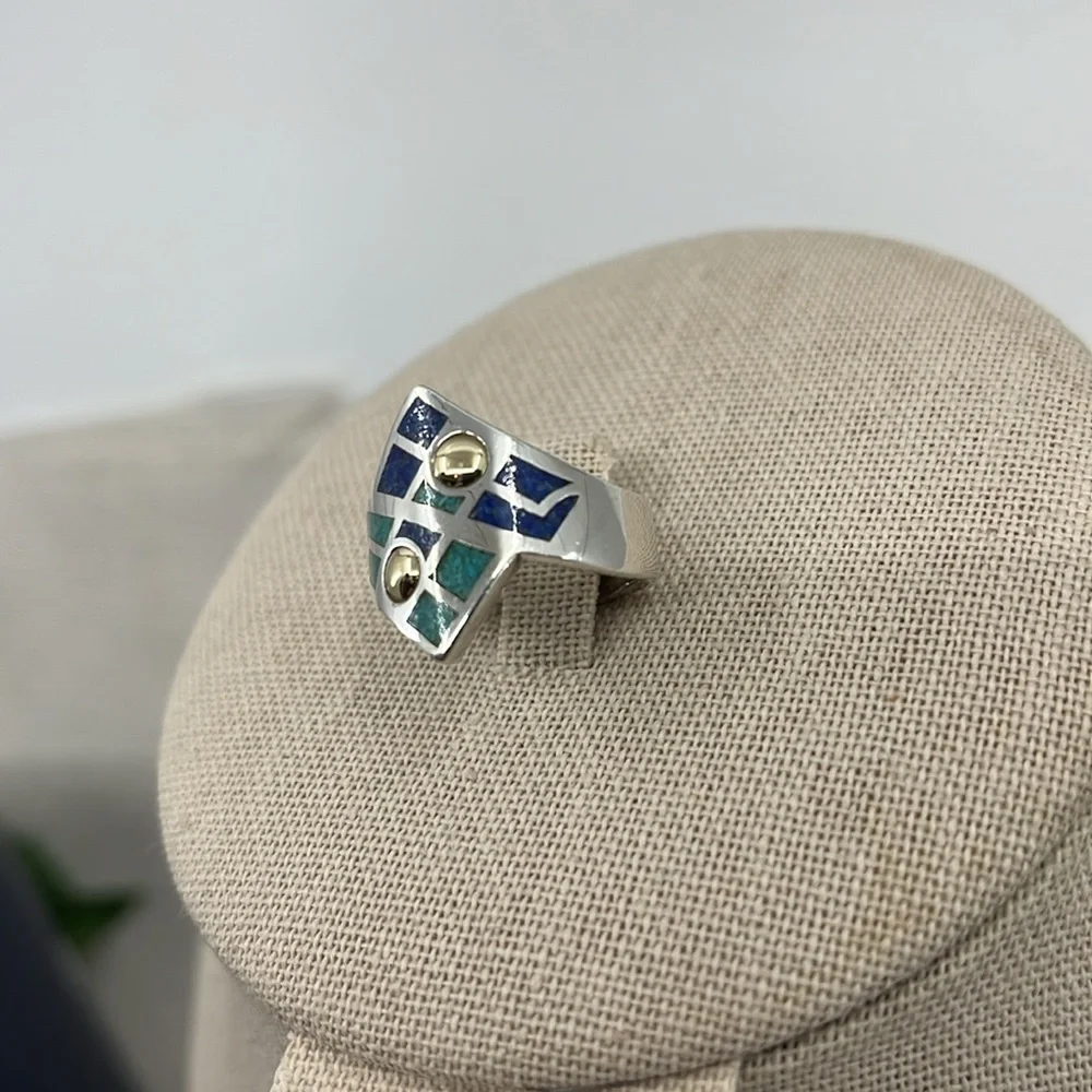 ๐ Vintage CCO Coleman Turquoise Lapis Ring - Silver, 14K, Size 7 - Picture 6 of 15